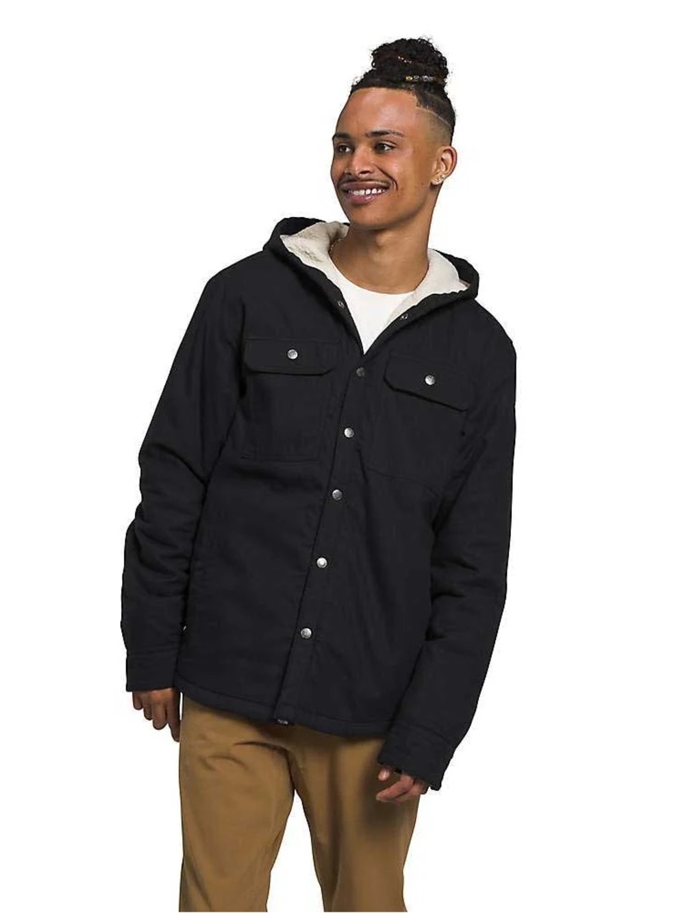 The North Face Men’s Hooded Campshire Sherpa Lined Black Shirt Jacket L